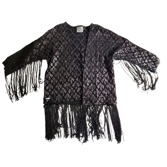 Vero Moda Fringe Jacket/Kimono Black Size Small - Picture 2 of 12